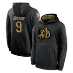 CBdoa C.Bengals #9 Joe Burrow Player Black Salute to Service Pullover Hoodies Limited Stitched Jerseys