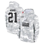 CBdoa C.Browns #21 Denzel Ward Player Arctic Camo Salute to Service Hoodies Limited Game Stitched Jerseys
