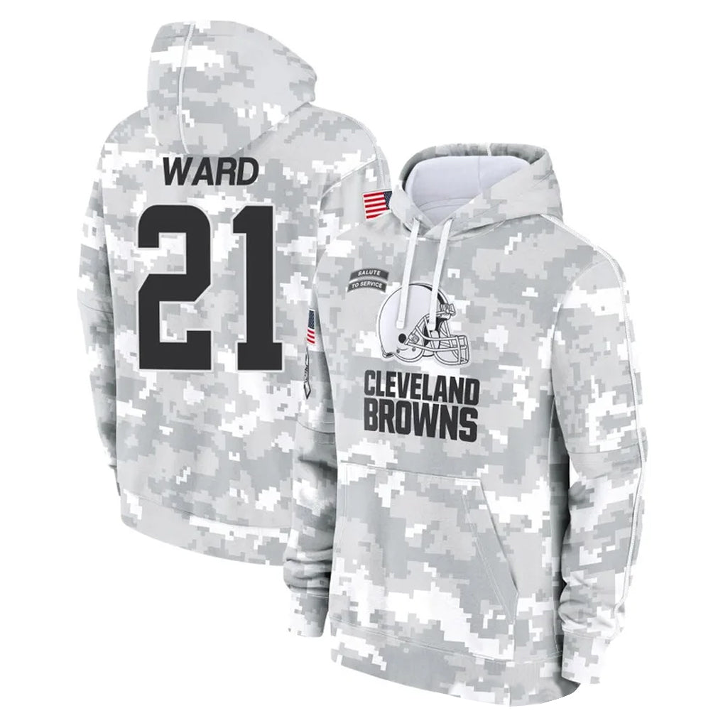 CBdoa C.Browns #21 Denzel Ward Player Arctic Camo Salute to Service Hoodies Limited Game Stitched Jerseys