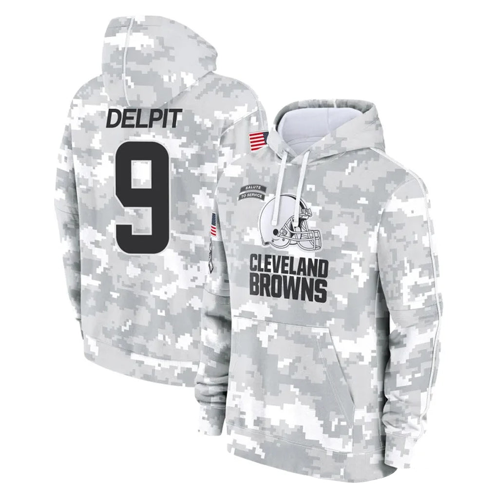 CBdoa C.Browns #9 Grant Delpit Player Arctic Camo Salute to Service Hoodies Limited Game Stitched Jerseys