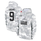 CBdoa C.Browns #9 Grant Delpit Player Arctic Camo Salute to Service Hoodies Limited Game Stitched Jerseys