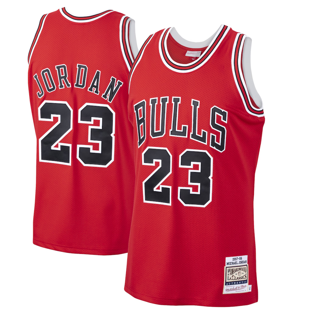CBdoa C.Bulls #23 Michael Jordan Mitchell & Ness Scarlet 1997-98 Hardwood Classics Authentic Jerseys
