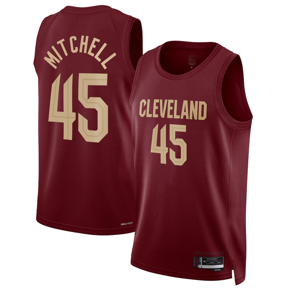 CBdoa C.Cavaliers #45 Donovan Mitchell Wine Swingman Jerseys - Icon Edition