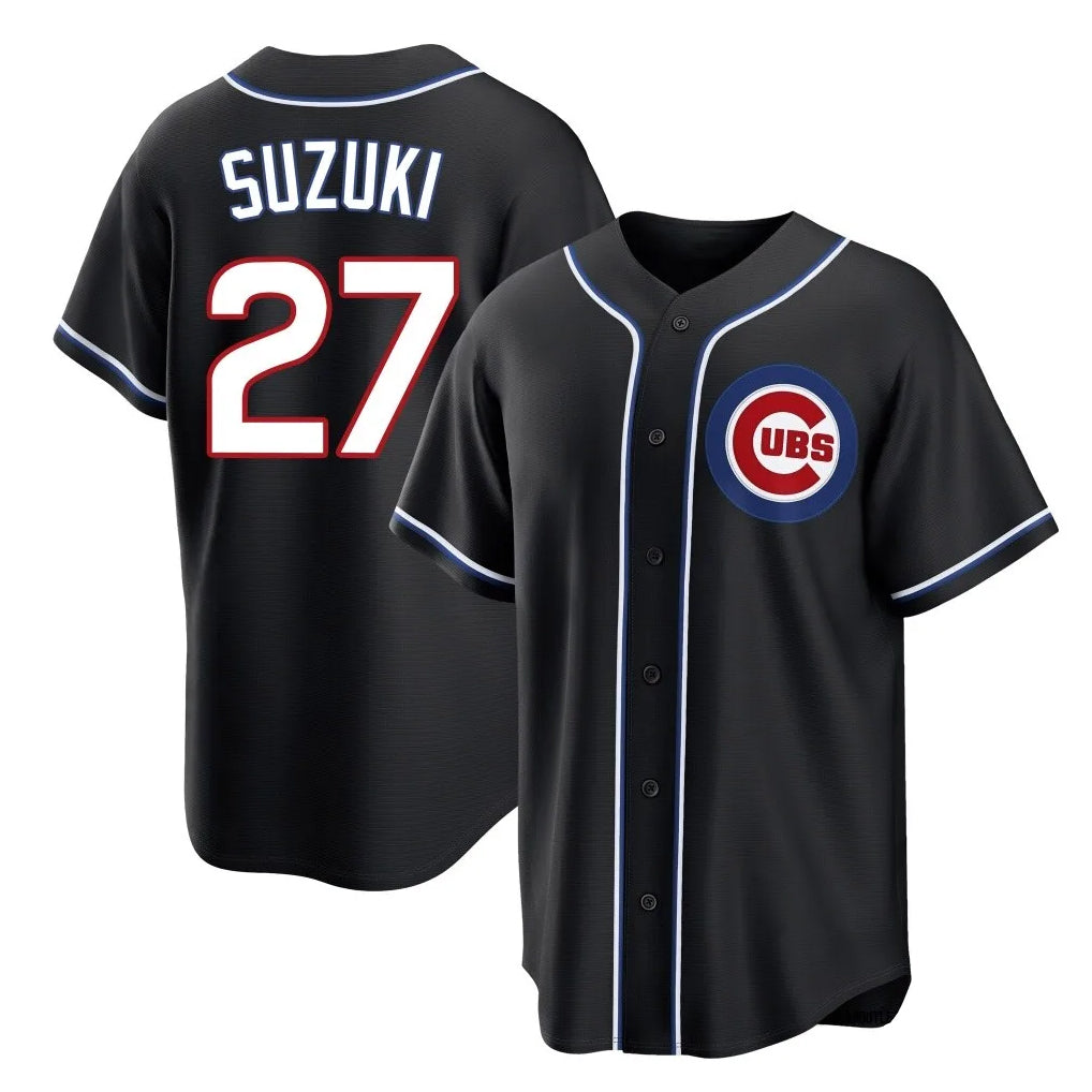 CBdoa C.Cubs #27 Seiya Suzuki Player Black Fashion Out Game Stitched Jerseys