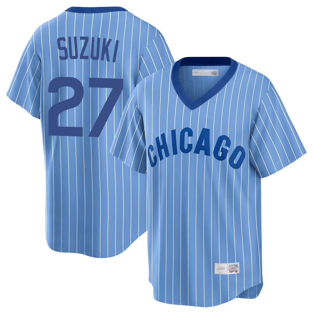 CBdoa C.Cubs #27 Seiya Suzuki Player Blue T-shirt Cooperstown Collection Limited Stitched Jerseys