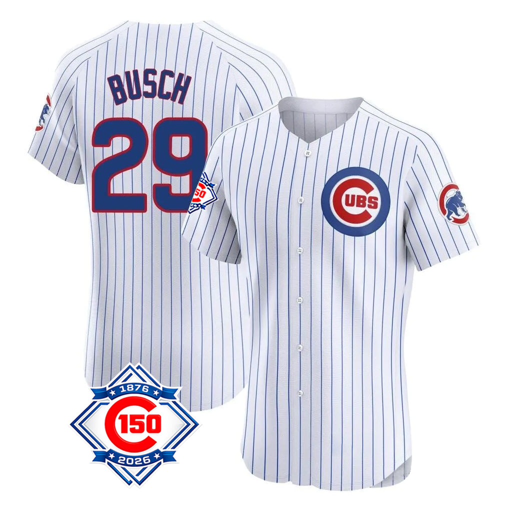 CBdoa C.Cubs #29 Michael Busch Player White 150th Anniversary Limited Elite Home Game Stitched Jerseys
