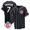 CBdoa C.Cubs #7 Dansby Swanson Player Black Fashion Out 150th Anniversary Game Stitched Jerseys