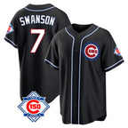 CBdoa C.Cubs #7 Dansby Swanson Player Black Fashion Out 150th Anniversary Game Stitched Jerseys
