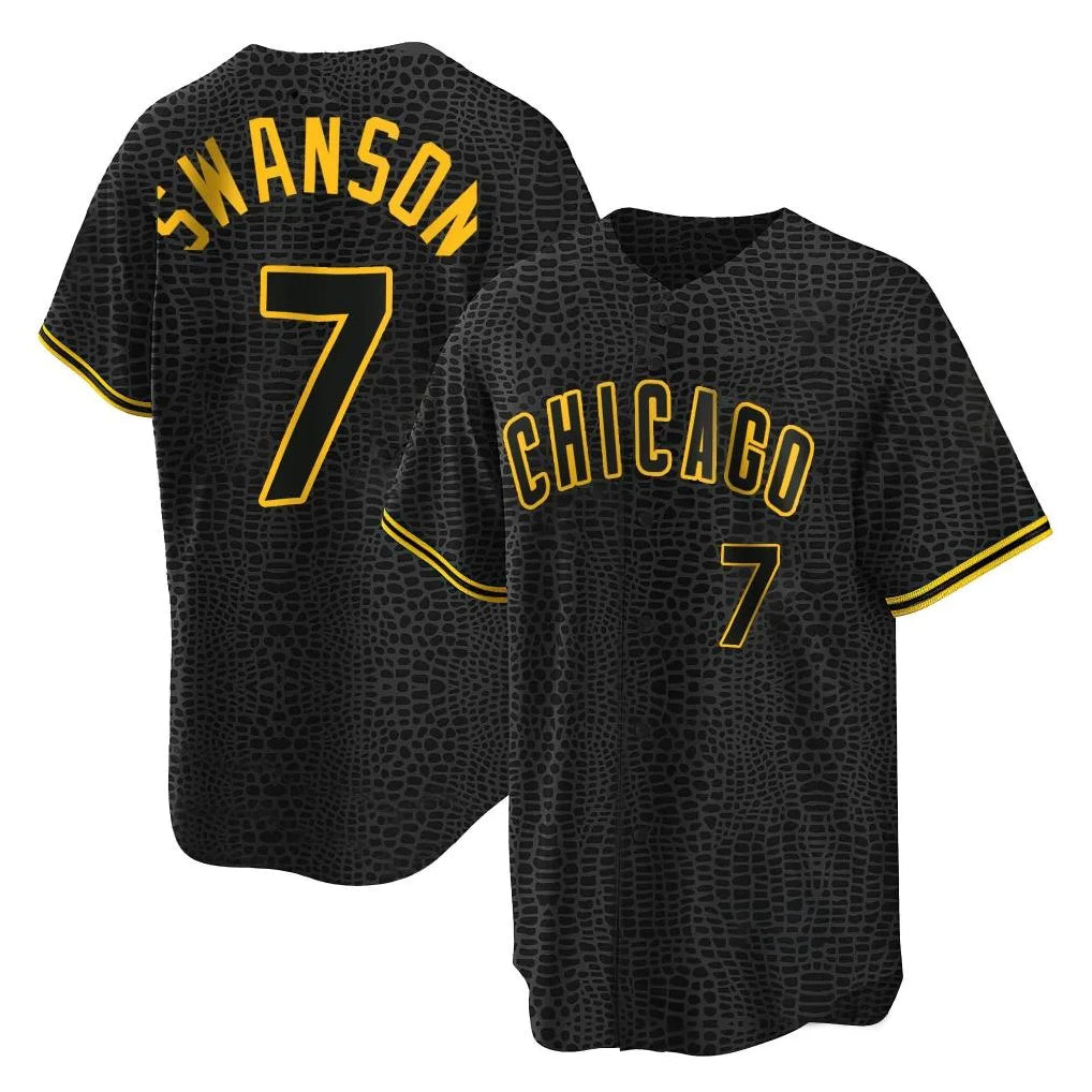 CBdoa C.Cubs #7 Dansby Swanson Player Black Snake Skin City Game Stitched Jerseys