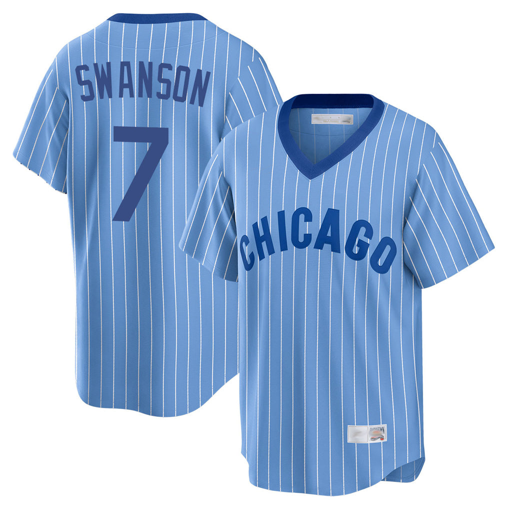 CBdoa C.Cubs #7 Dansby Swanson Player Blue T-shirt Cooperstown Collection Limited Stitched Jerseys