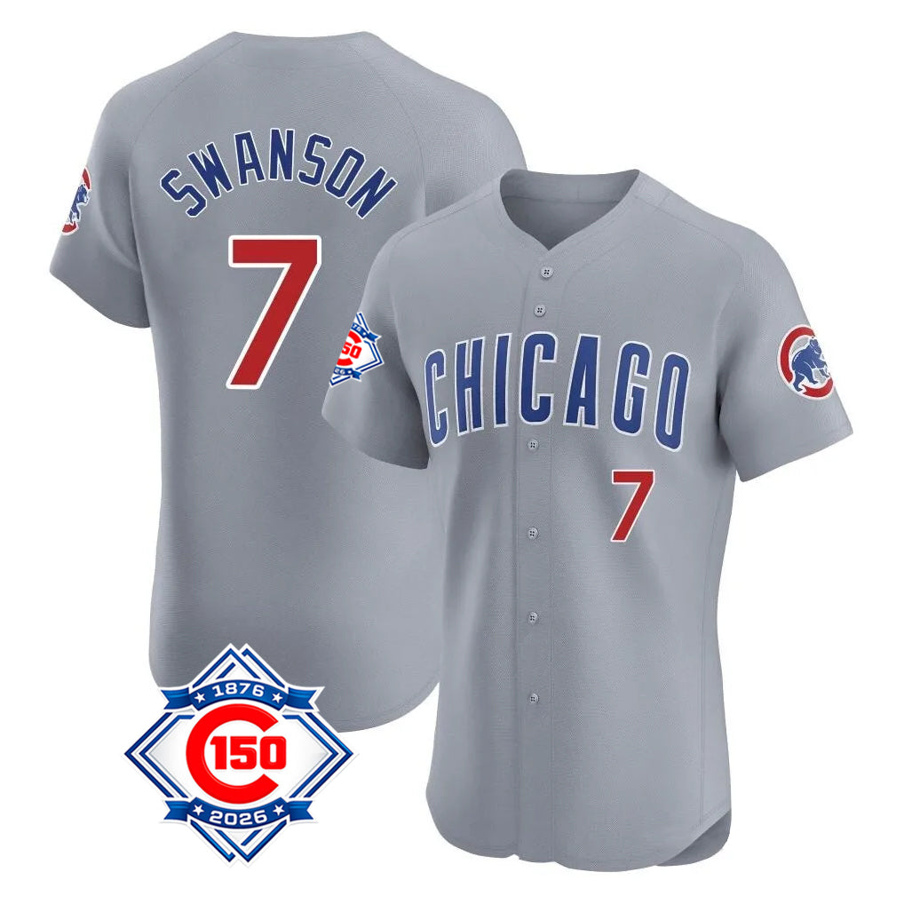 CBdoa C.Cubs #7 Dansby Swanson Player Gray Road 150th Anniversary Limited Elite Home Stitched Jerseys