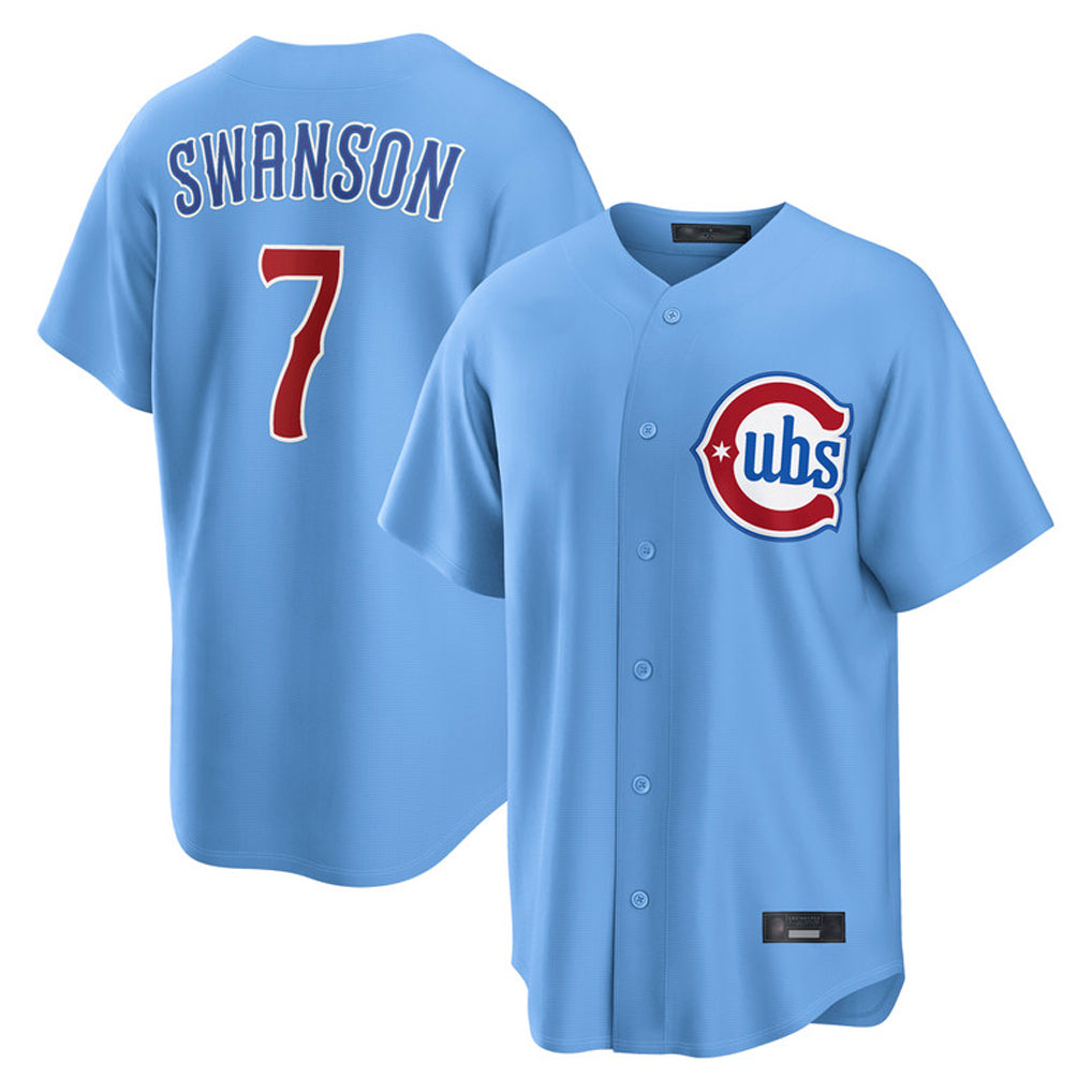 CBdoa C.Cubs #7 Dansby Swanson Player Light Blue Home Game Stitched Jerseys