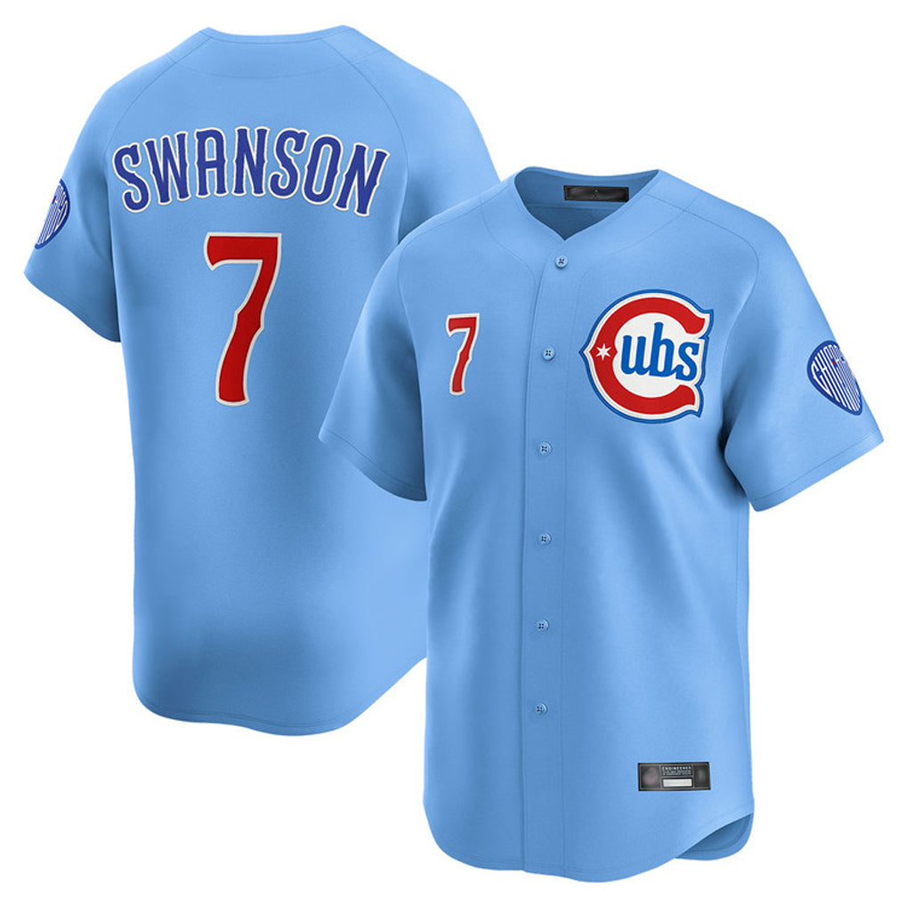 CBdoa C.Cubs #7 Dansby Swanson Player Light Blue Limited Home Stitched Jerseys