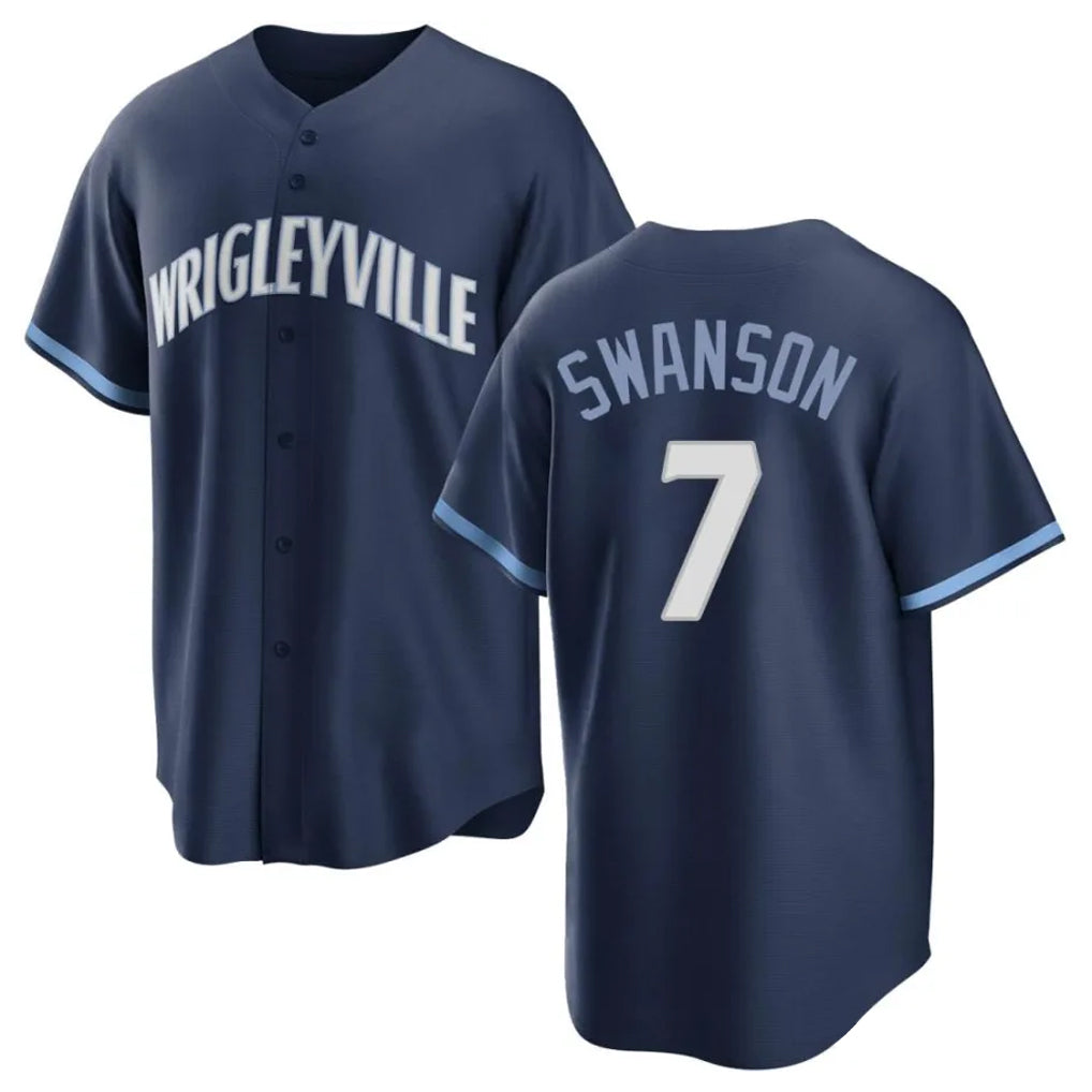 CBdoa C.Cubs #7 Dansby Swanson Player Navy City Connect Home Game Stitched Jerseys