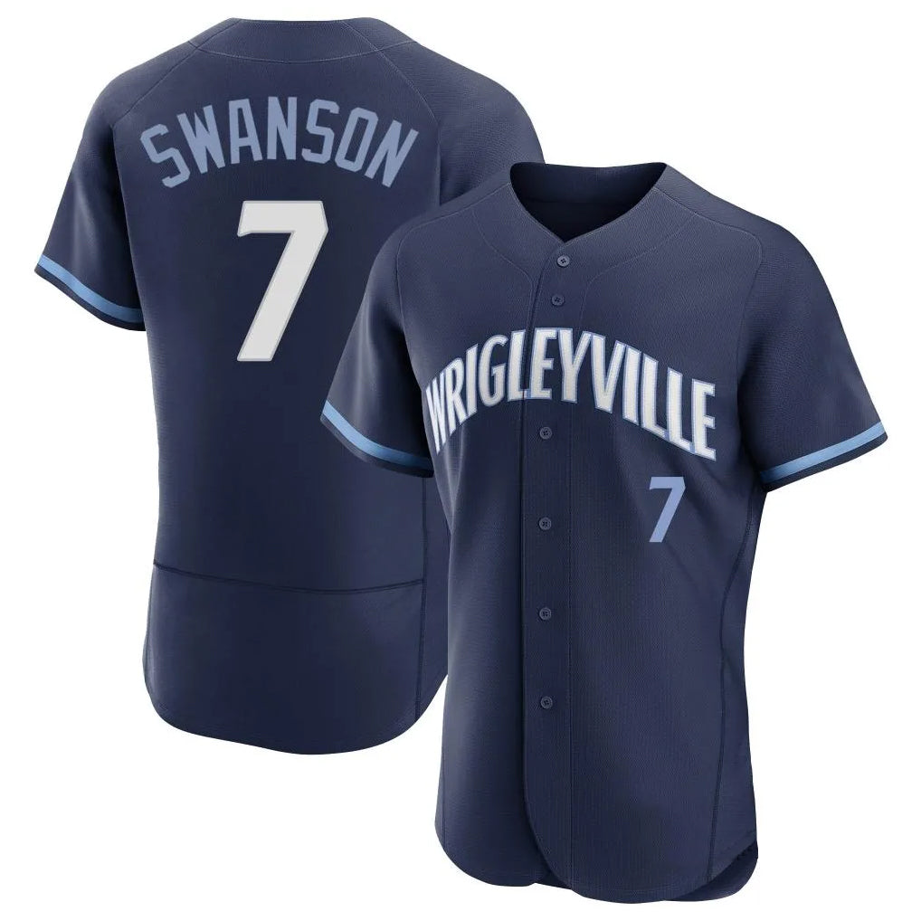 CBdoa C.Cubs #7 Dansby Swanson Player Navy City Connect Limited Elite Home Stitched Jerseys