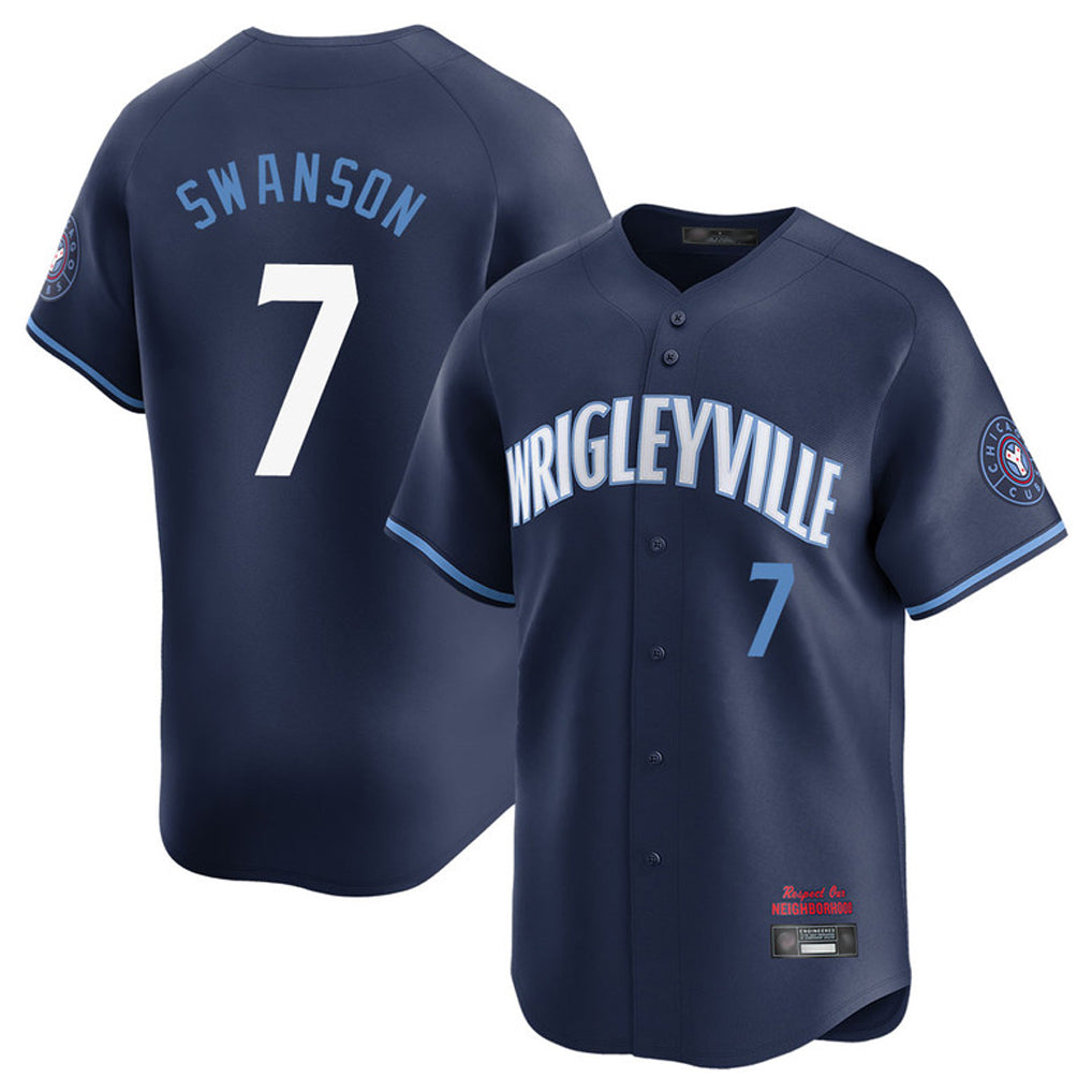 CBdoa C.Cubs #7 Dansby Swanson Player Navy City Connect Limited Home Stitched Jerseys