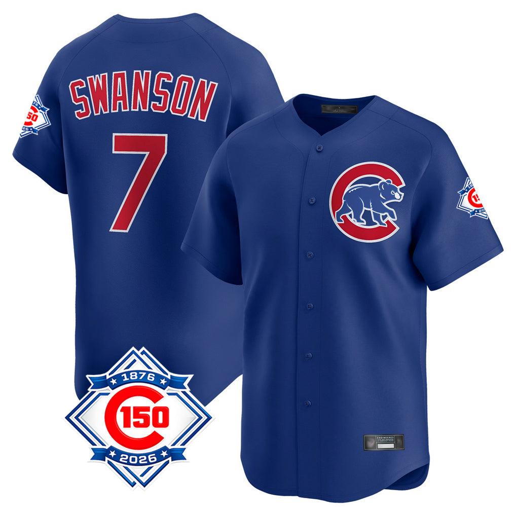 CBdoa C.Cubs #7 Dansby Swanson Player Royal 150th Anniversary Limited Home Stitched Jerseys