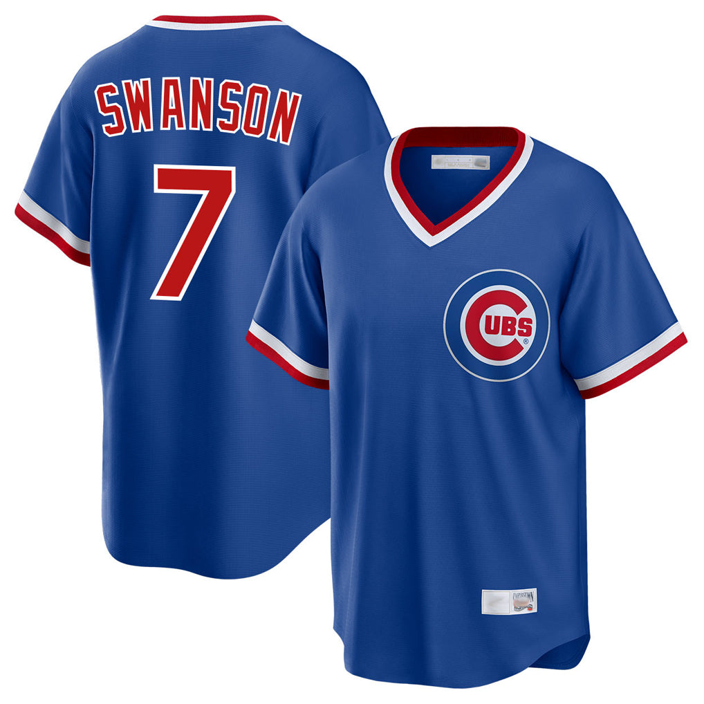 CBdoa C.Cubs #7 Dansby Swanson Player Royal T-shirt Cooperstown Collection Limited Stitched Jerseys