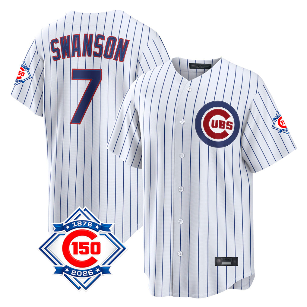 CBdoa C.Cubs #7 Dansby Swanson Player White 150th Anniversary Game Home Stitched Jerseys