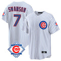 CBdoa C.Cubs #7 Dansby Swanson Player White 150th Anniversary Home Game Stitched Jerseys