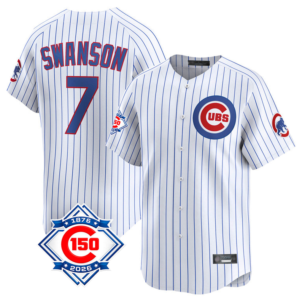 CBdoa C.Cubs #7 Dansby Swanson Player White 150th Anniversary Limited Home Game Stitched Jerseys