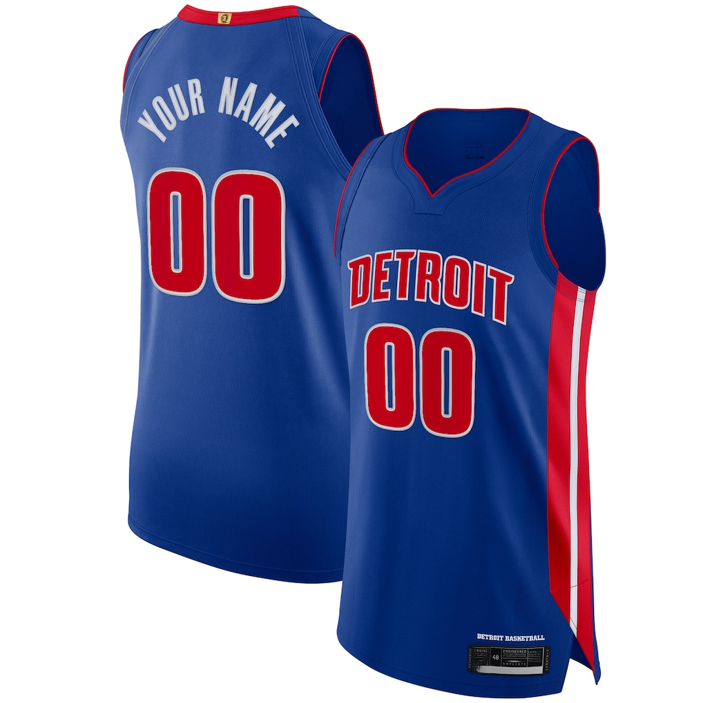 CBdoa Custom D.Pistons Blue Authentic Jerseys - Icon Edition