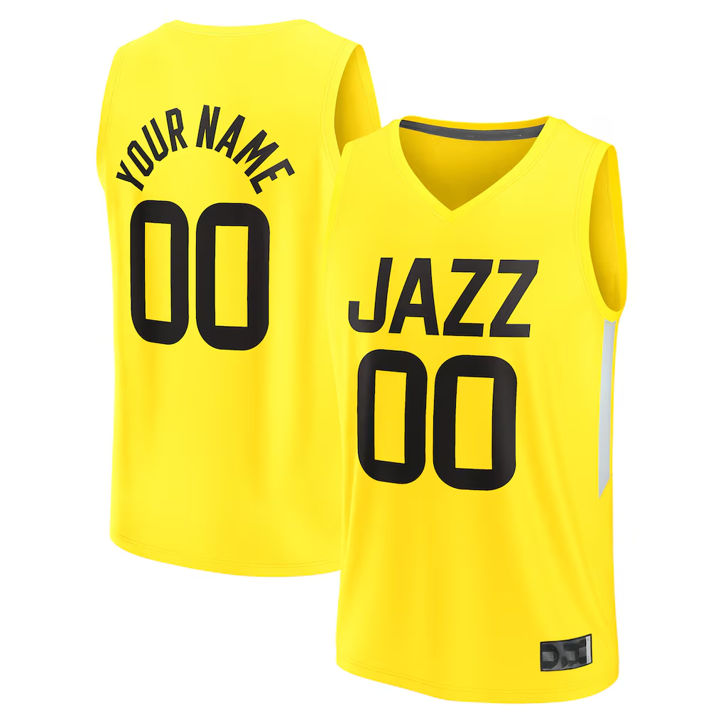 CBdoa Custom U.Jazz Fanatics Yellow Fast Break Replica Jerseys - Icon Edition