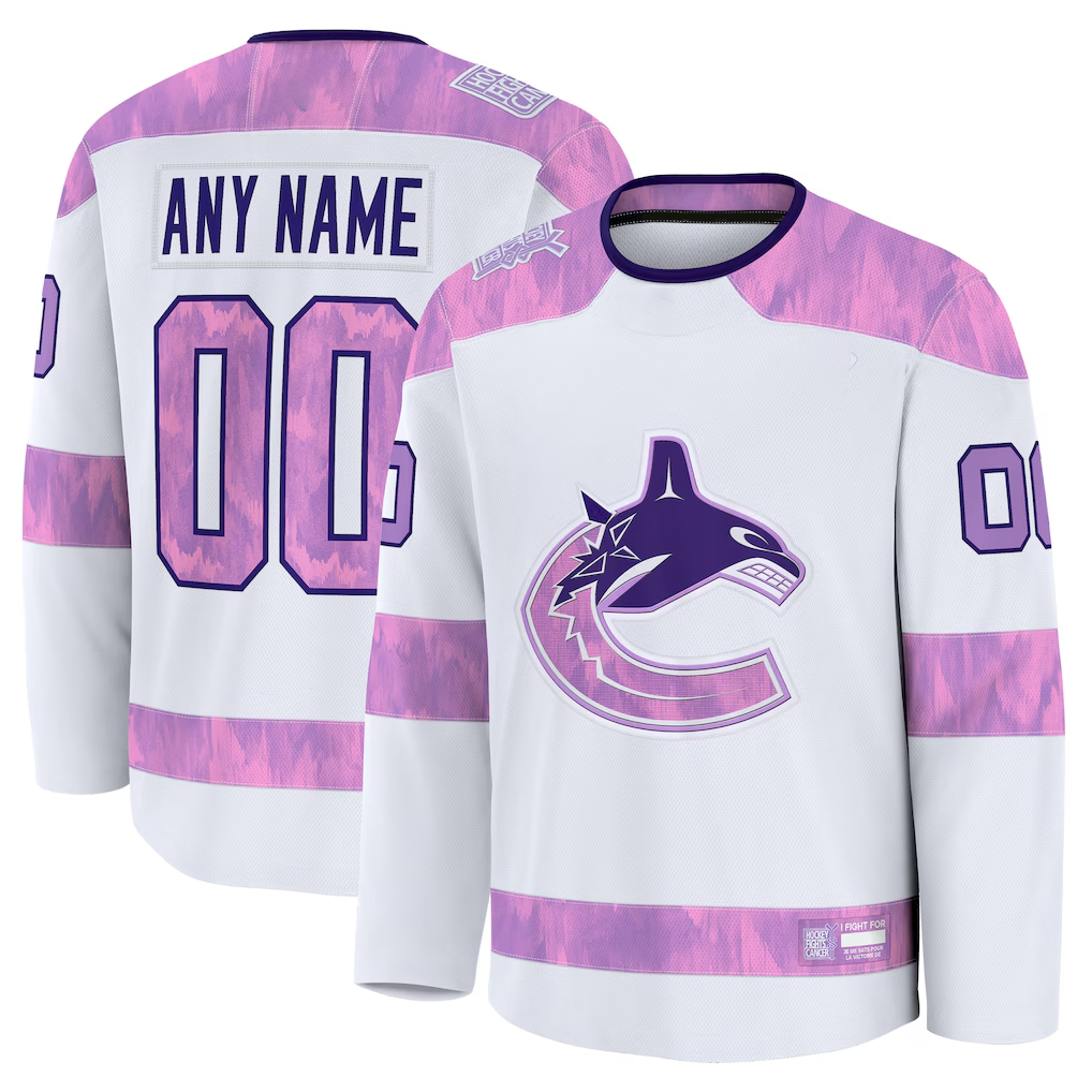 CBdoa Custom V.Canucks White 2024 Hockey Fights Cancer Practice Jerseys