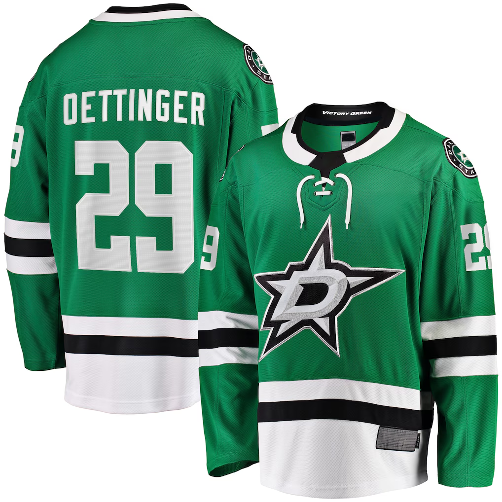 CBdoa D.Stars #29 Jake Oettinger Kelly Green Home Breakaway Player Jerseys
