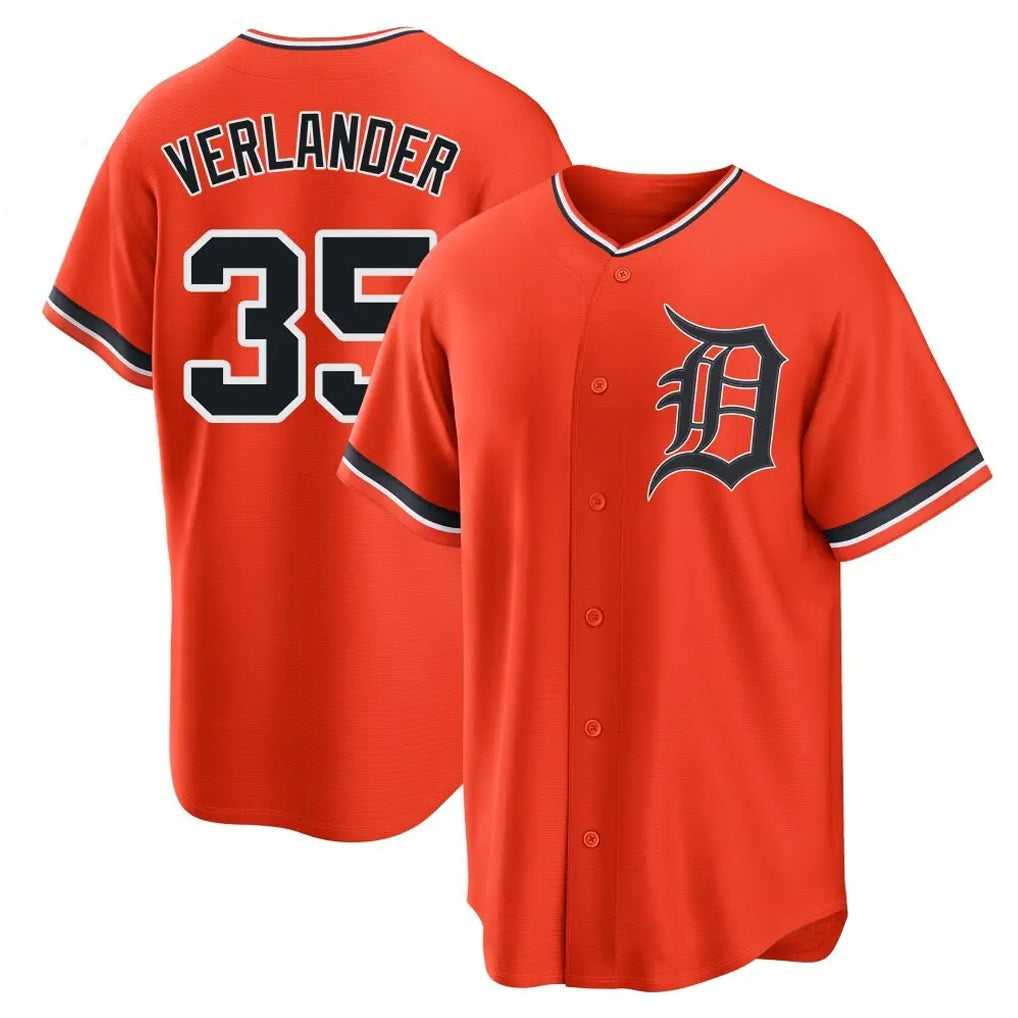 CBdoa D.Tigers #35 Justin Verlander Player Orange Home Game Stitched Jerseys