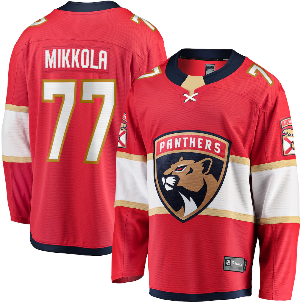 CBdoa F.Panthers #77 Niko Mikkola Red Premier Breakaway Player Jerseys