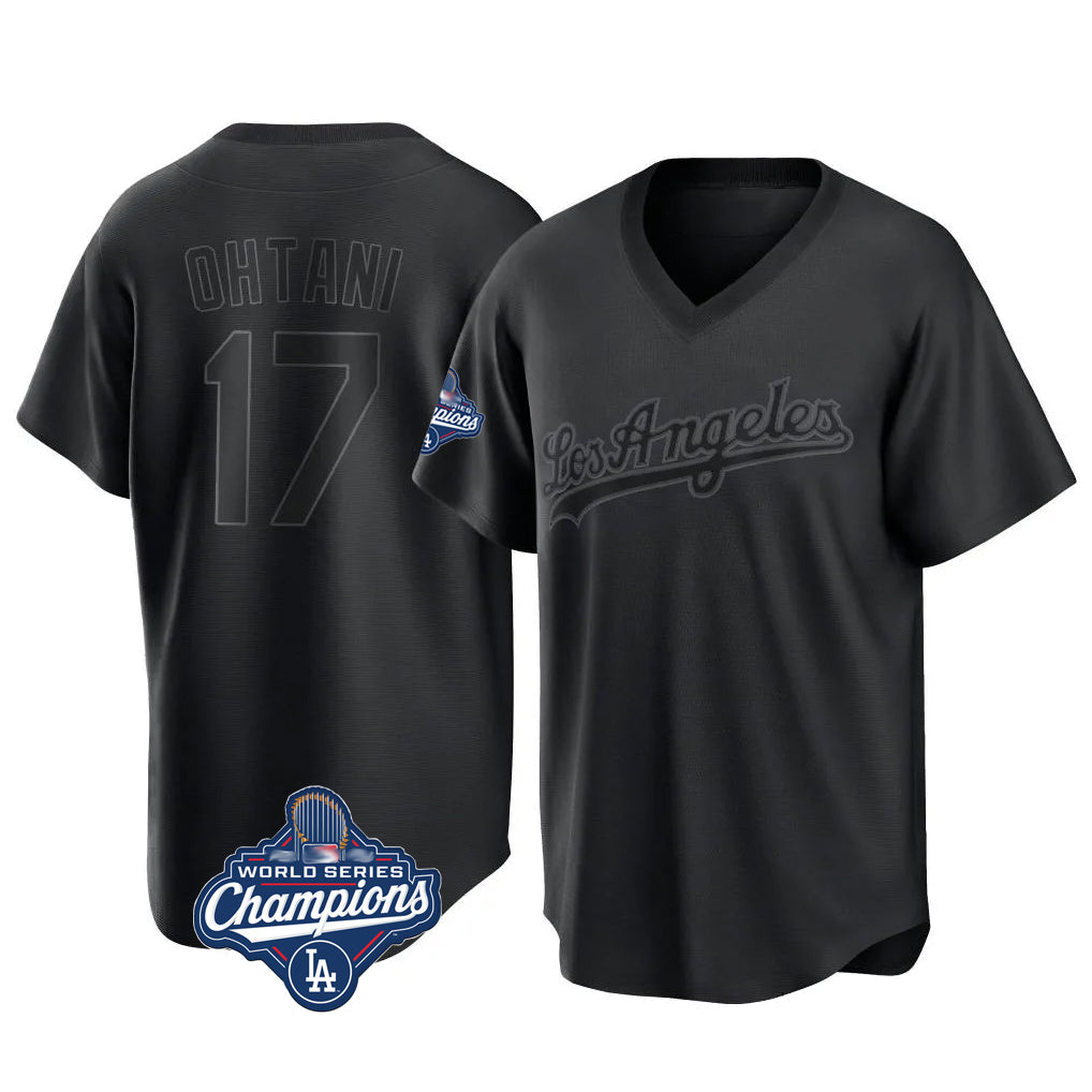 CBdoa LA.Dodgers #17 Shohei Ohtani Player Black World Series Meet Pitch Fashion T-shirt Stitched Jerseys