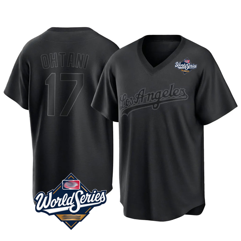 CBdoa LA.Dodgers #17 Shohei Ohtani Player Black World Series Pitch Fashion T-shirt Stitched Jerseys