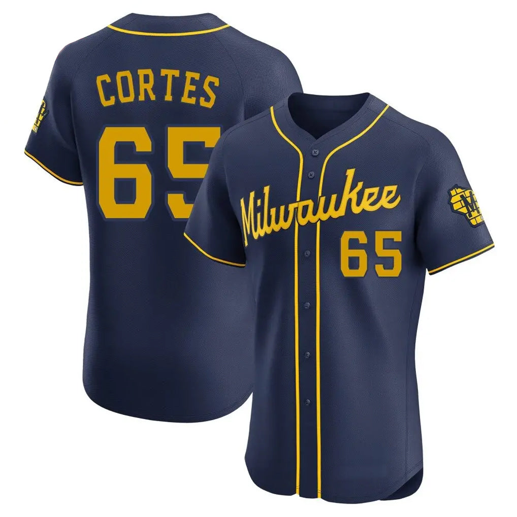 CBdoa M.Brewers #65 Nestor Cortes Player Navy Home Limited Elite Stitched Jerseys