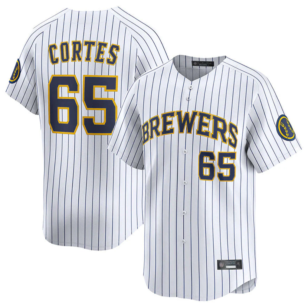 CBdoa M.Brewers #65 Nestor Cortes Player White Stripes Home Limited Game Stitched Jerseys