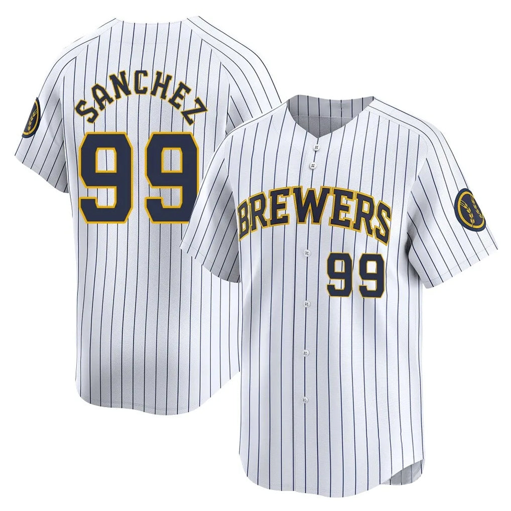 CBdoa M.Brewers #99 Gary Sanchez Player White Stripes Home Game Stitched Jerseys