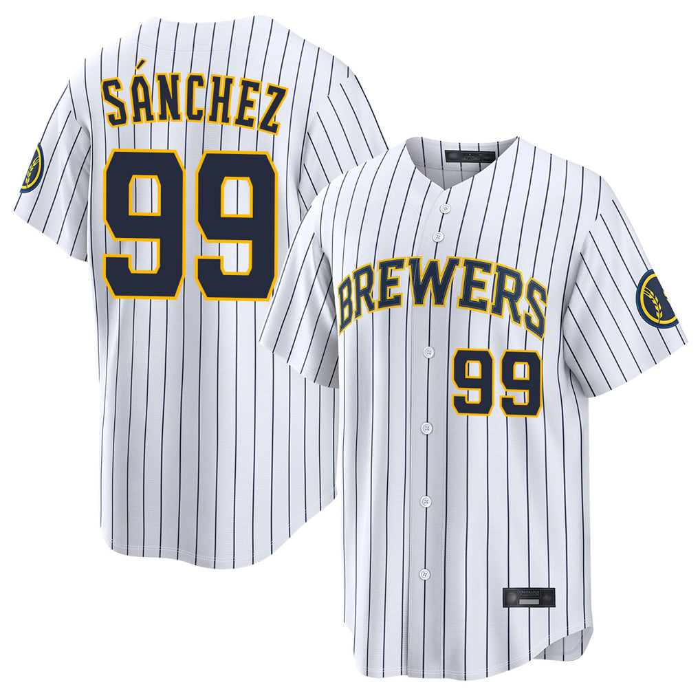 CBdoa M.Brewers #99 Gary Sanchez Player White Stripes Home Limited Game Stitched Jerseys