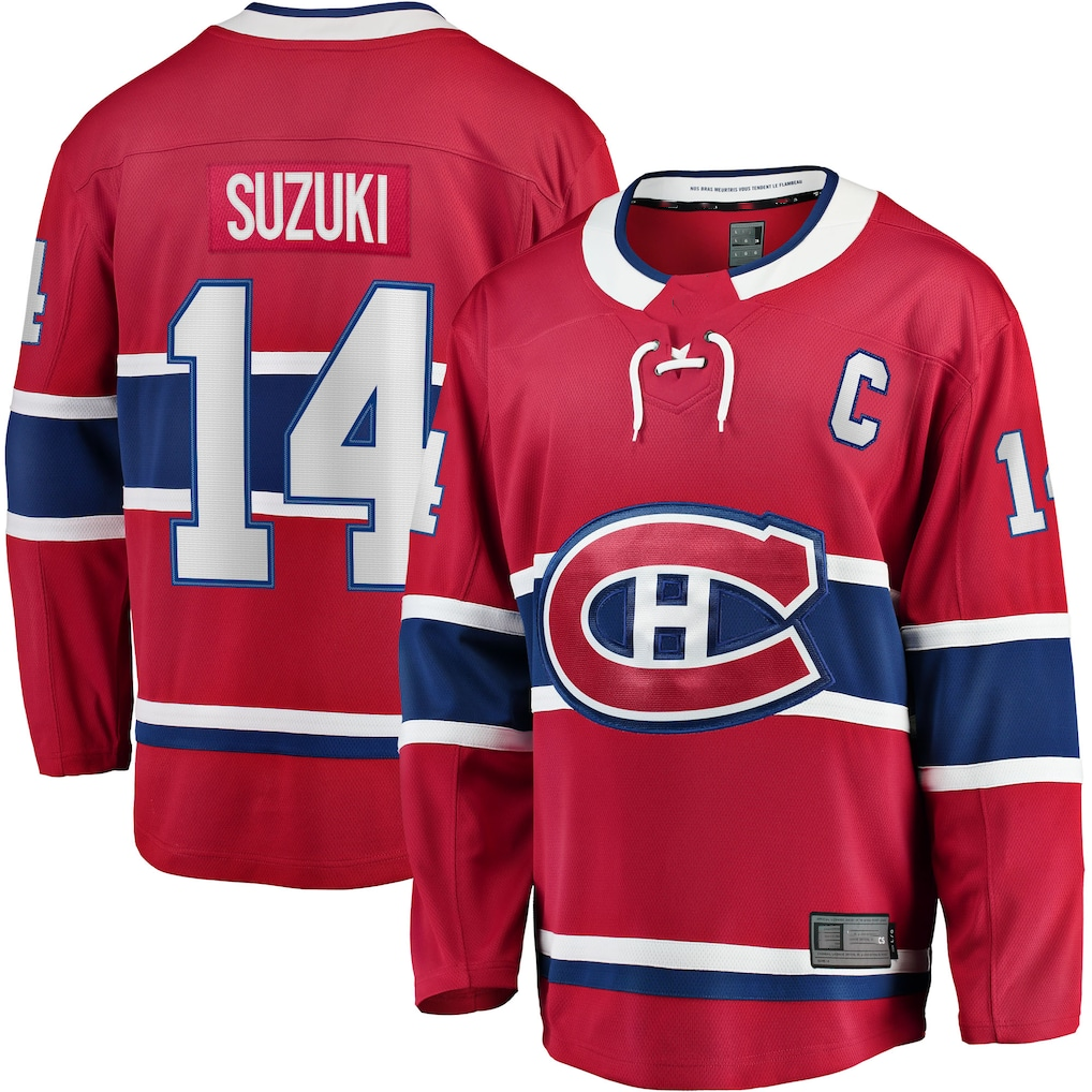 CBdoa M.Canadiens #14 Nick Suzuki Red Home Captain Patch Breakaway Player Jerseys