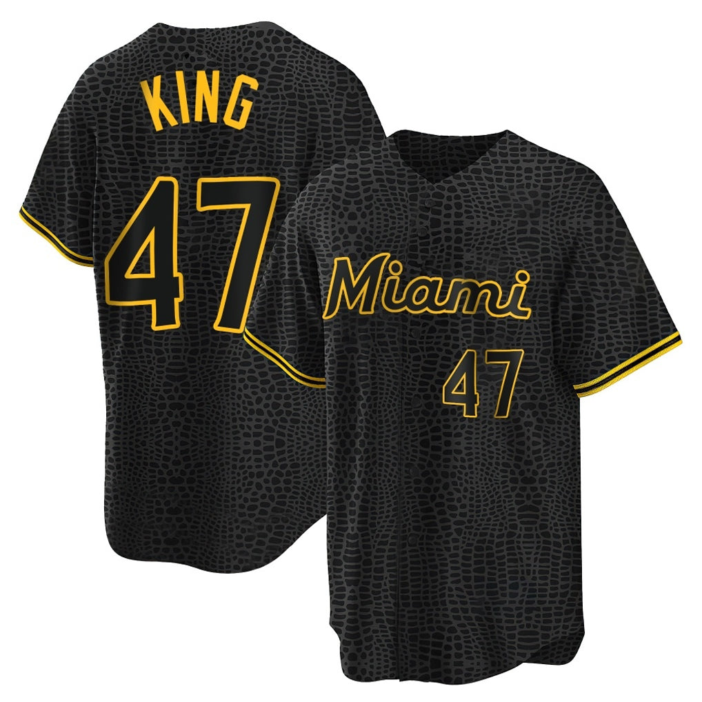CBdoa M.Marlins #47 John King Player Black Snake Skin City Home Game Stitched Jerseys