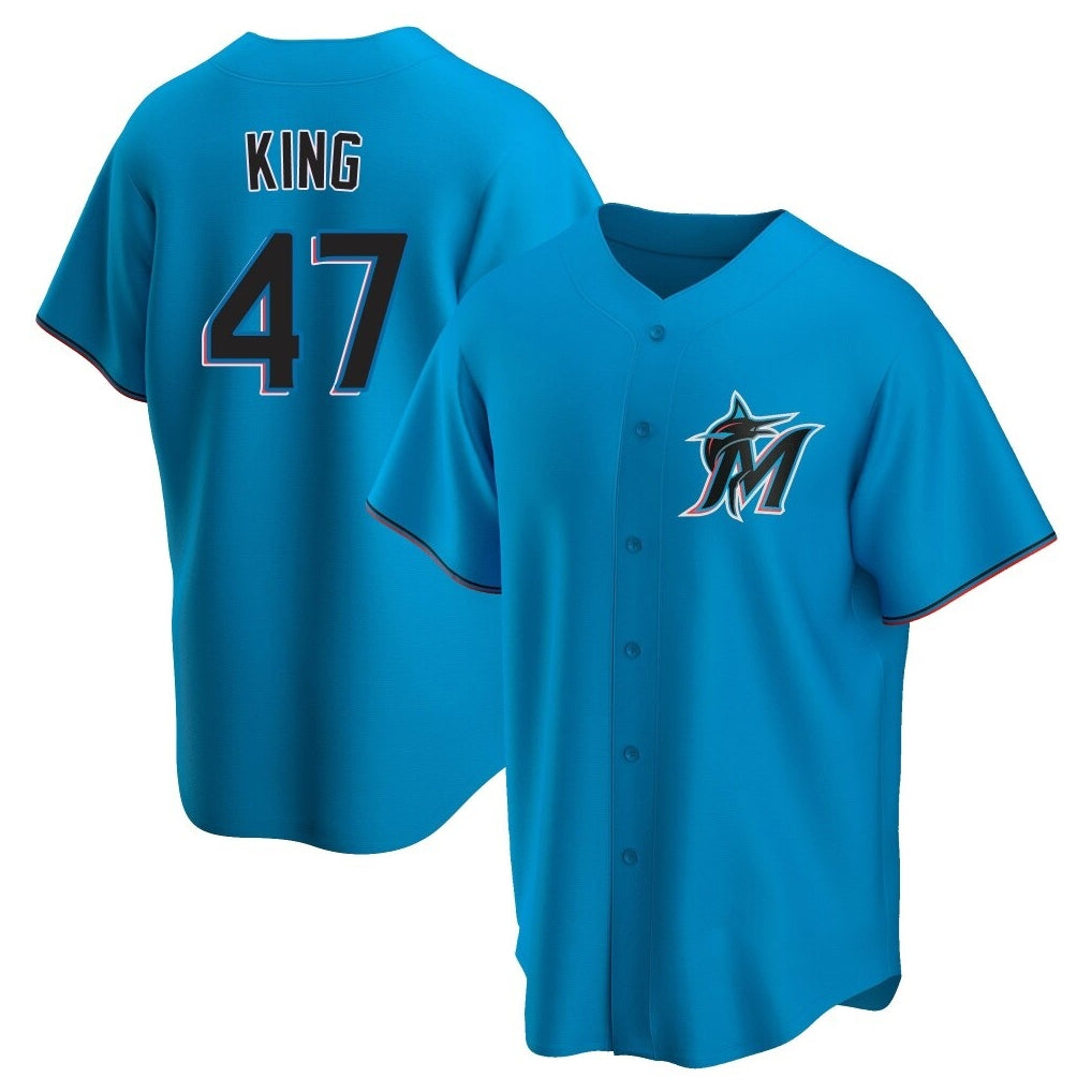 CBdoa M.Marlins #47 John King Player Blue Home Game Stitched Jerseys