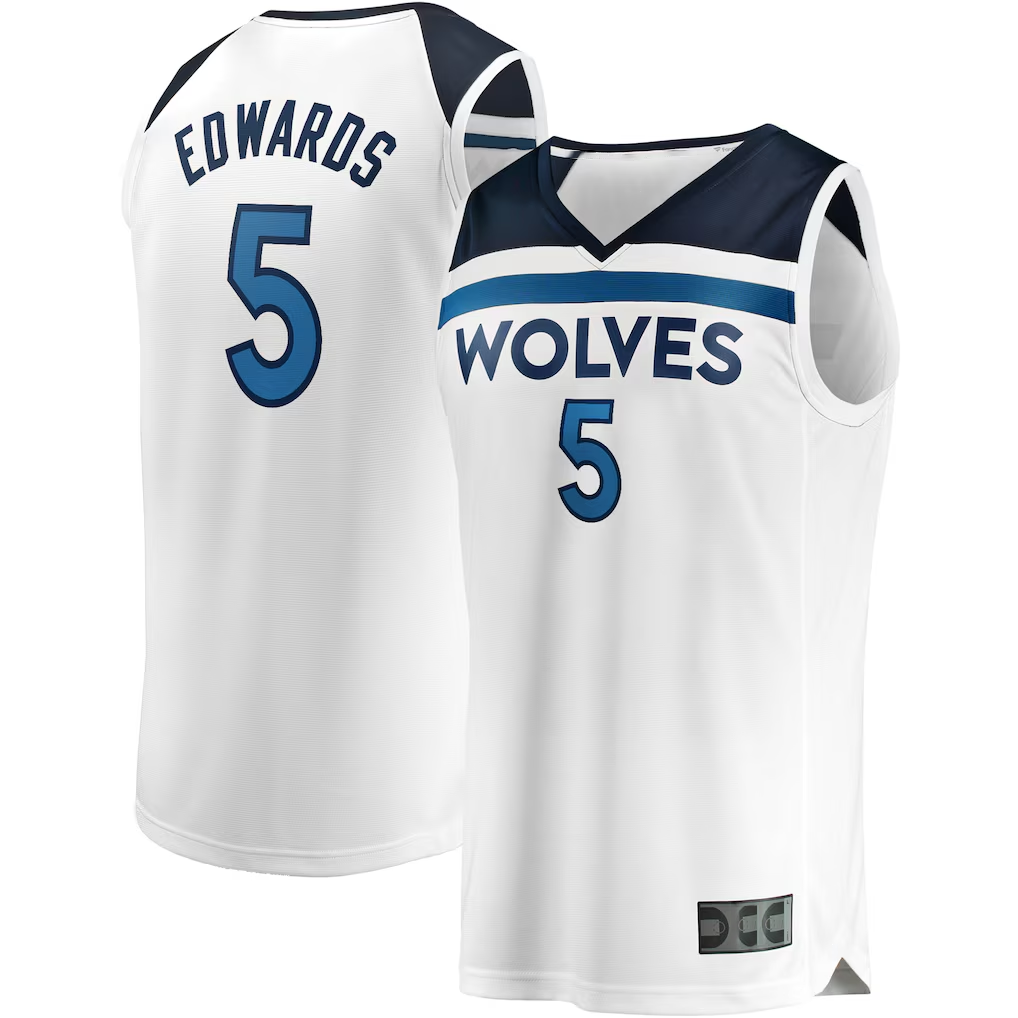 CBdoa M.Timberwolves #5 Anthony Edwards White Fast Break Replica Player Stitched Jerseys - Association Edition