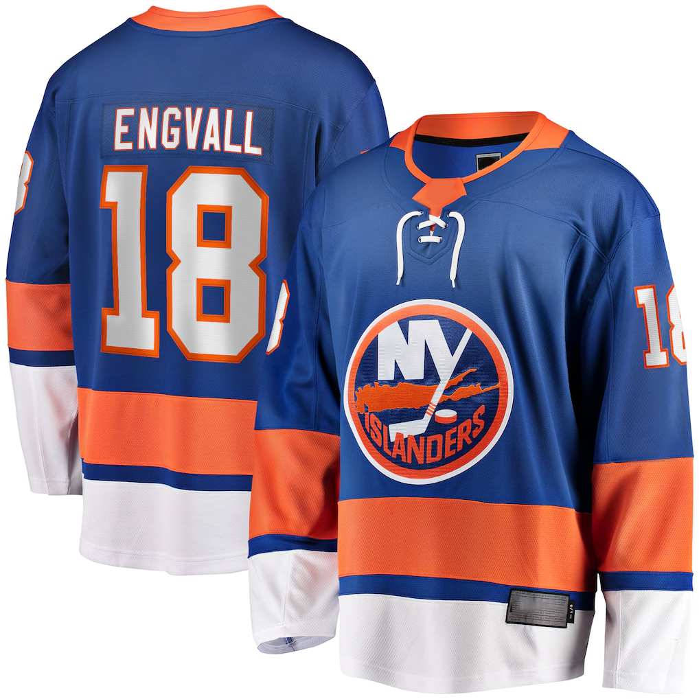 CBdoa NY.Islanders #18 Pierre Engvall Blue Home Premier Breakaway Player Jerseys