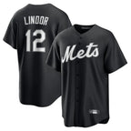 CBdoa NY.Mets #12 Francisco Lindor Player Black Home Game Stitched Jerseys