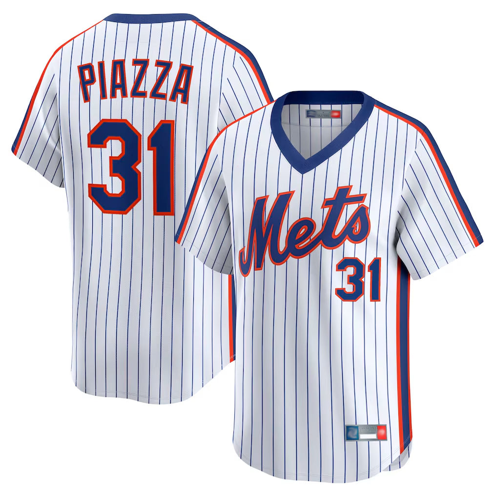 CBdoa NY.Mets #31 Mike Piazza Player White Cooperstown Collection T-shirt Game Stitched Jerseys