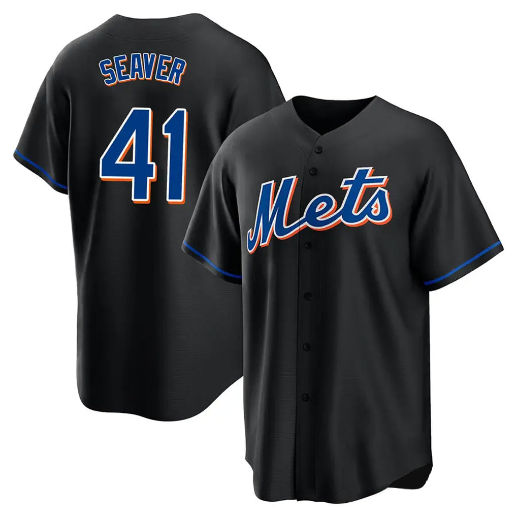 CBdoa NY.Mets #41 Tom Seaver Player Black Replica Home Game Stitched Jerseys