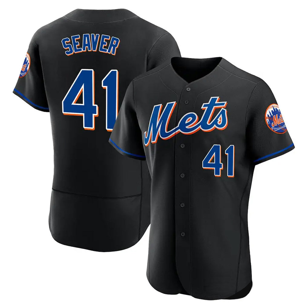 CBdoa NY.Mets #41 Tom Seaver Player Black Replica Home Limited Elite Stitched Jerseys