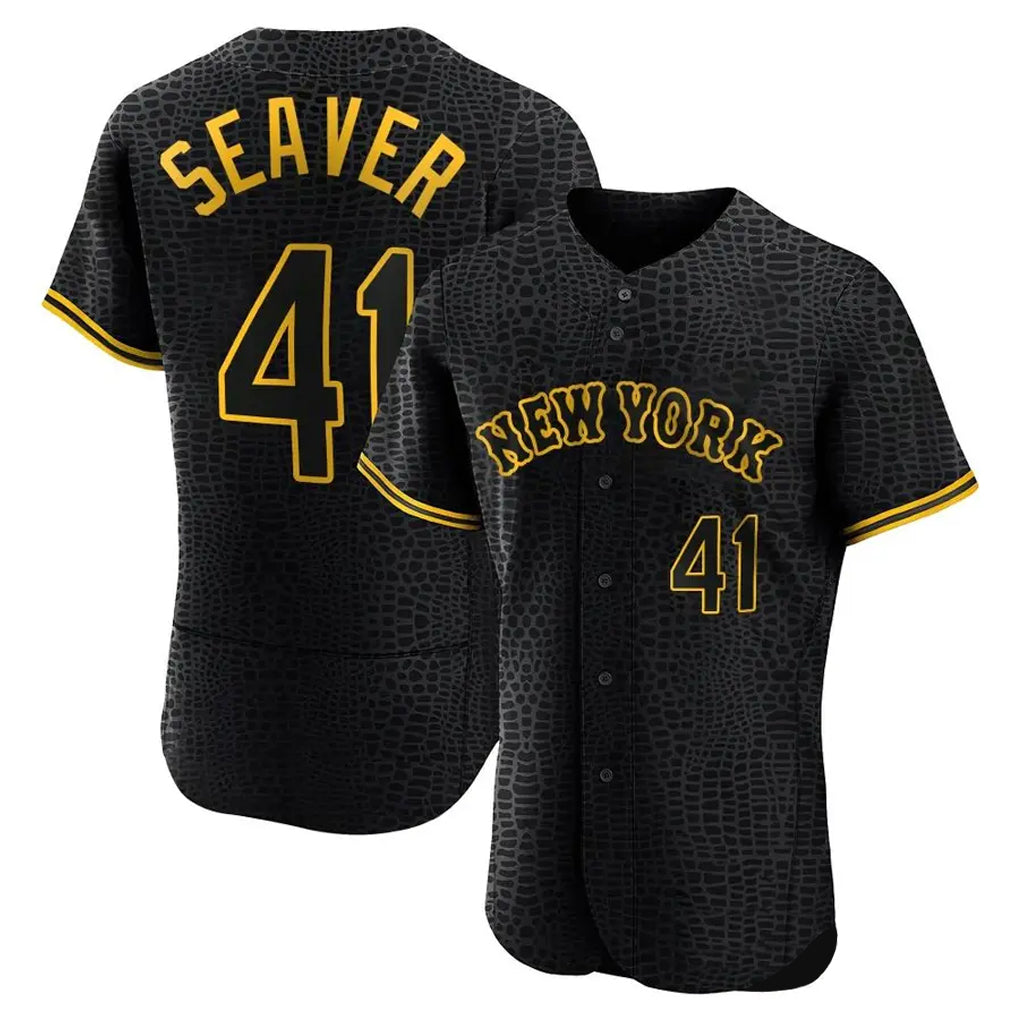 CBdoa NY.Mets #41 Tom Seaver Player Black Snake Skin City Home Limited Elite Stitched Jerseys