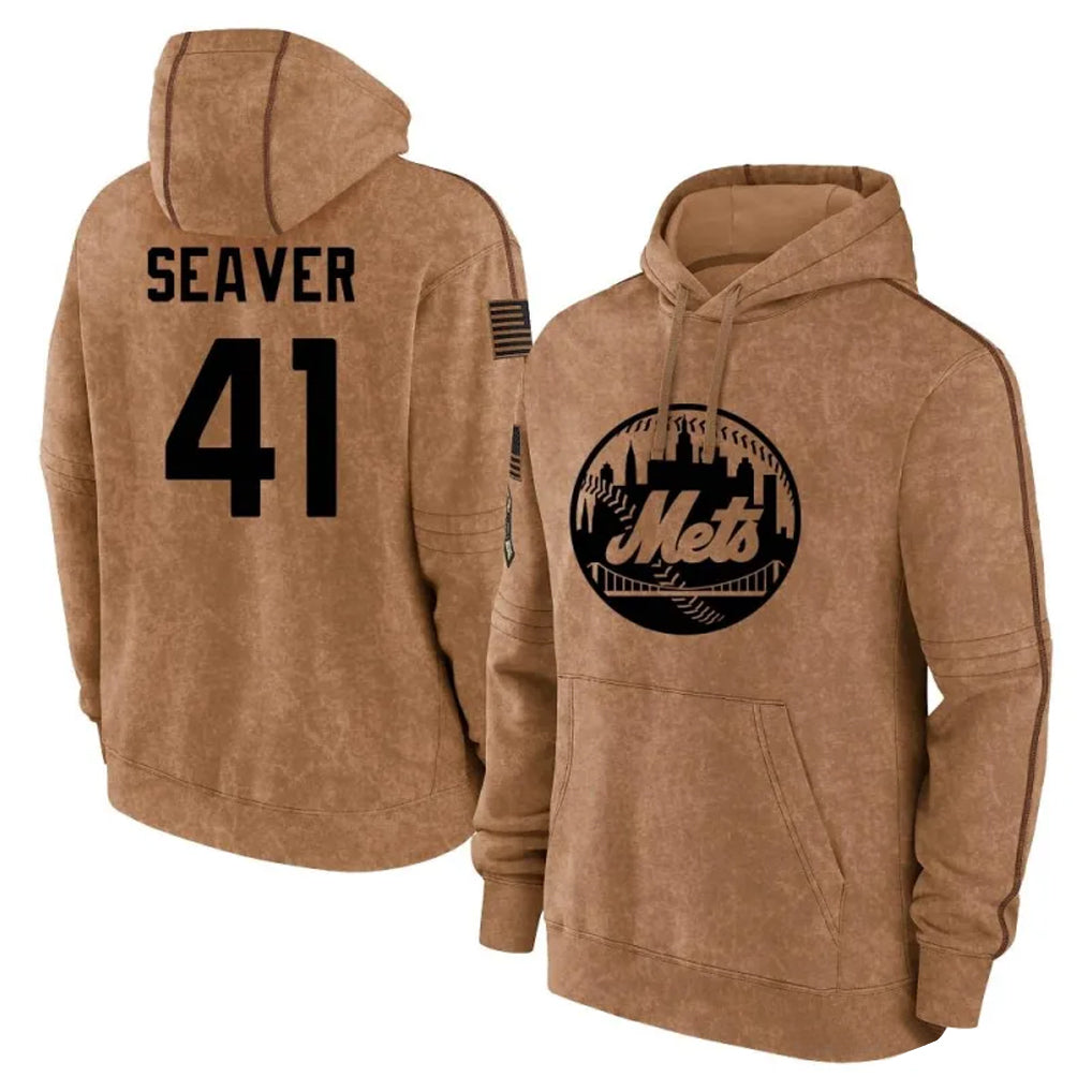 CBdoa NY.Mets #41 Tom Seaver Player Brown Club Pullover Hoodie Game Stitched Jerseys