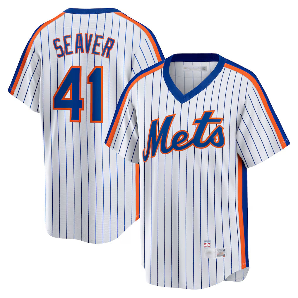 CBdoa NY.Mets #41 Tom Seaver Player White Cooperstown Collection T-shirt Home Stitched Jerseys
