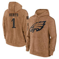 CBdoa P.Eagles #1 Jalen Hurts Player Brown Salute to Service Pullover Hoodies Limited Game Stitched Jerseys